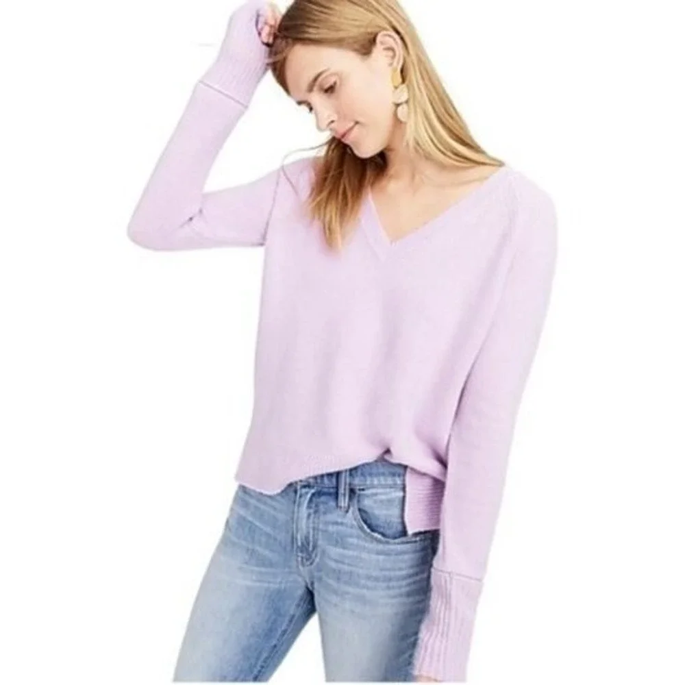 J. Crew Supersoft Yarn V Neck‎ Sweater Heather Smoky Wisteria Lavender Purple M